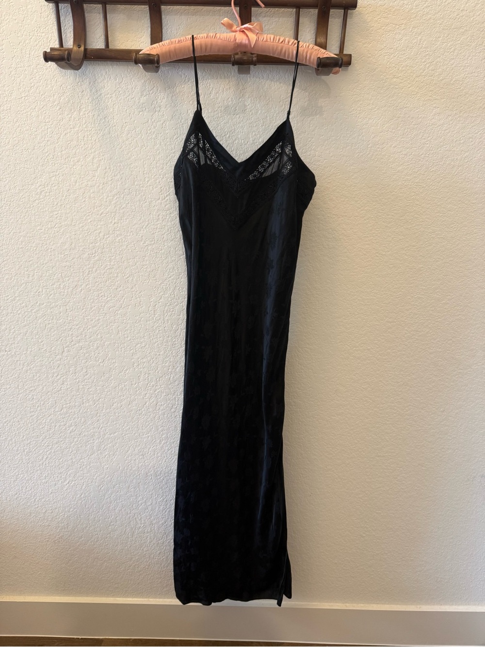Valerie Stevens 100% Silk Black Lace Maxi Slip Dress Small Vintage - Picture 2 of 6